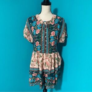 Saints & Secrets S Floral Print Pink Blue Short Sleeve Romper Summer